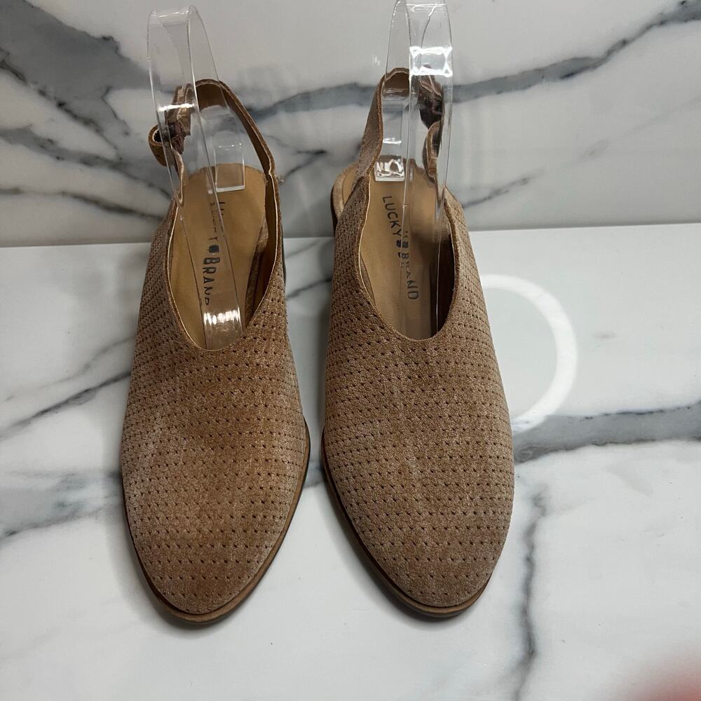 Lucky Brand Women's Brown Perforated Leather Slingback Mule Lideton Bootie Sz 7 - Picture 2 of 7